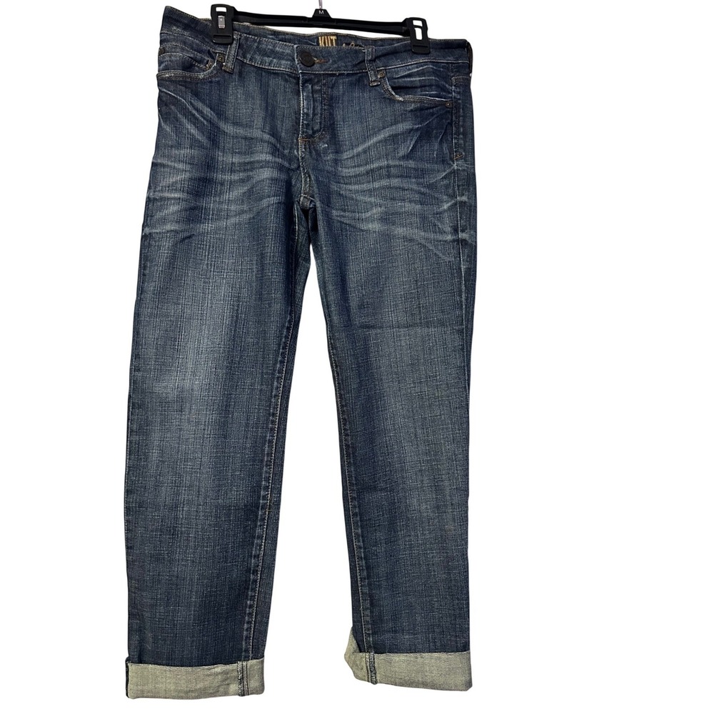 Kut from the Kloth Catherine Boyfriend Jeans Dark Wash Whiskered Cuffed Size 10‎